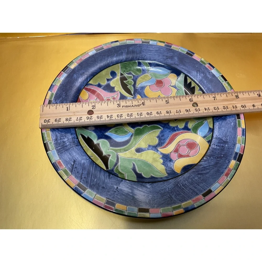 PTS International Interiors Fantasia Salad Plates Set of 2 Blue Floral Stoneware